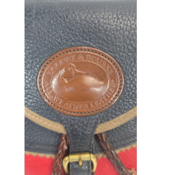 Dooney & Bourke Vintage Teton AWL Red Navy Leather Backpack Drawstring Bag - Picture 3 of 10